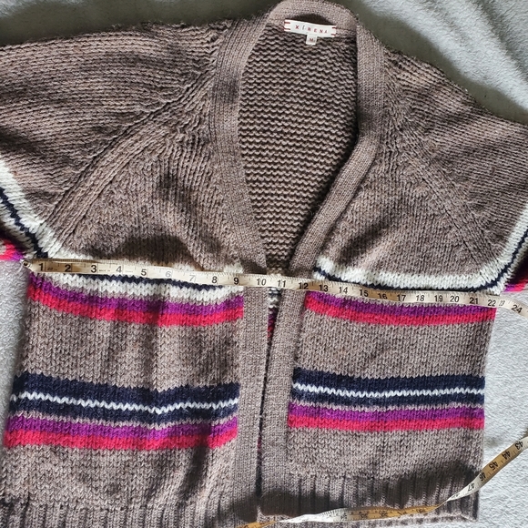 XíRENA Open Cardigan Brown Striped Alpaca Blend Preppy Grampacore Boho FLAW - Picture 8 of 10